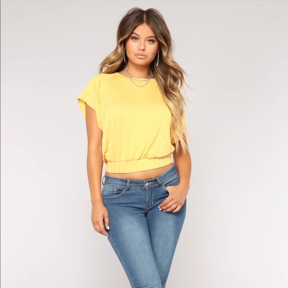 Golden Yellow Short Sleeve Crop Top - Picture 1 of 11